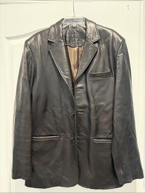 Men's Black Leather Blazer Jacket - Genuine Leather